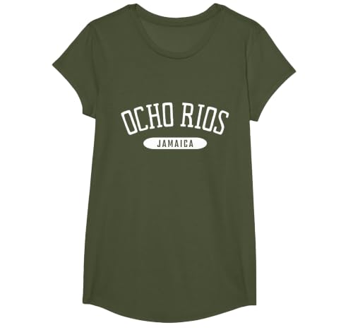 Ocho Rios Shirt College Style Ocho Rios Jamaica T-Shirt, Girls, Olive Green, Medium