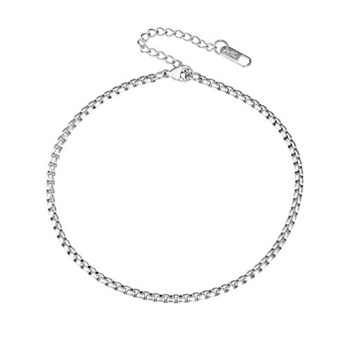 PROSTEEL Stainless Steel Chain Anklets for Women, Silver/Gold Tone, Ankle Bracelets Hypoallergenic, 8-10.5 Inch Adjustable, Come with Box F: silver-box chain-3mm