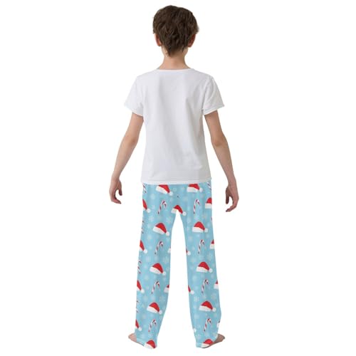 Boys' Pants Christmas Santa Hats Candy Blue Long Bottoms Jogger Pants Elastic Waist Trousers with Pockets S-XL3