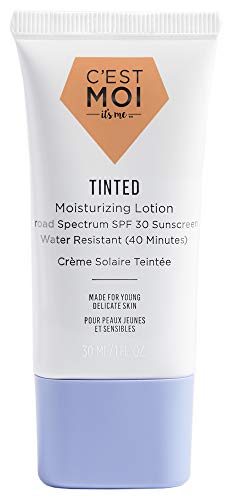 C'est Moi Tinted Moisturizing Lotion SPF 30 | Gentle, Hydrating Formula Provides Broad Spectrum SPF Protection with Sheer, Buildable Coverage, Fragrance-Free, Hypoallergenic | Sand, 1.0 Fl Oz