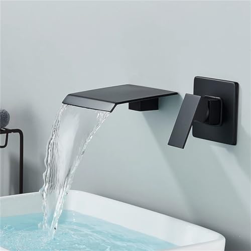 Mitigeur d'évier cascade encastrable noir mat et robinet de lavabo mural - 5
