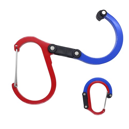 【Mサイズ】 多機能カラビナ型フック 荷重 22kg 1個入 アウトドア 荷物掛け カバン 吊り下げ (ブルー・レッド)