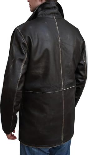Mens Genuine Super Natural Leather Jacket - Distressed Leather Jacket Car Coat4