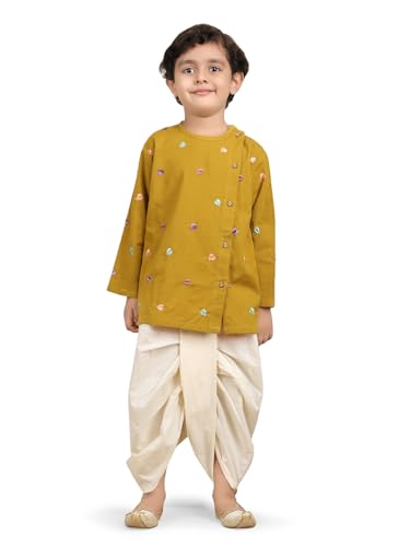 Image of POLKA TOTS 100% Cotton Elegant Traditional Dhoti Kurta Set for Baby Boys | Ultra-soft Cotton Ethnic Dress for Festivals and Weddings | Traditional Angrakha Dress for Kids Boys