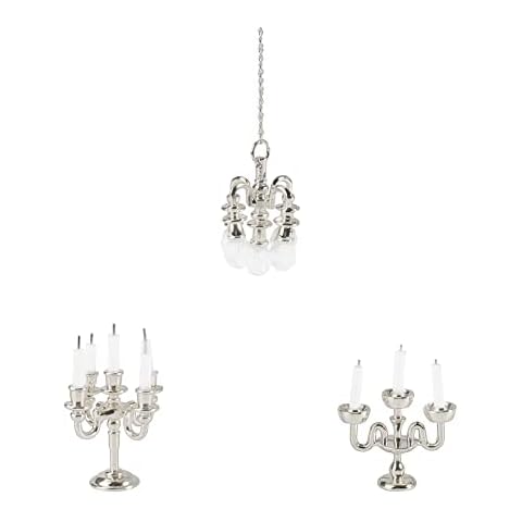 3 Pieces Miniature Lamp Candle 1:12 Hanging Lamp Arm Candles Luxury Chandelier Mini Ceiling Light Lamp Dollhouse Accessories(Silver) Cover