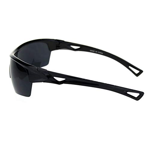 All Black Mens Sport Half Rim Plastic Sunglasses3