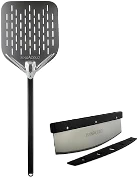 12 Inch Perforated Aluminum Pizza Peel Bundle with Free 14 Inch Pizza Rocker Cutter, Lightweight Pizza Oven Accessories for Homemade Pizza, Bread and Pastries