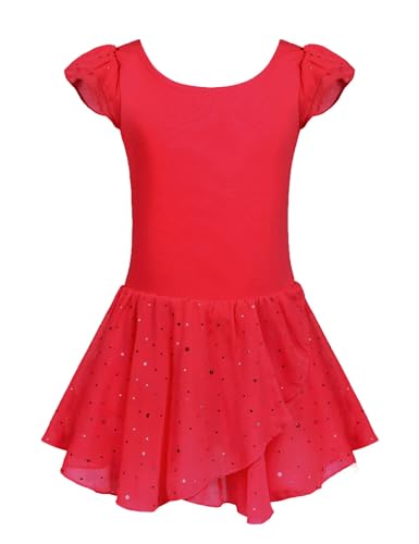 trudge Ropa de Ballet para niños, Vestido de Ballet, Leotardo de Ballet de algodón para niñas, Mangas Cortas, Traje de Ballet, Body de Danza con Falda, tutú, Rojo 160