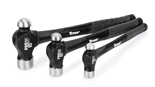 Titan Pro-X 63706 3-Piece Ball Pein Hammer Set Includes 8oz 16oz & 32oz Ball Peen Overstrike Protection Forged Steel Heads Shock Absorbing Fiberglass Handles & Textured Grips