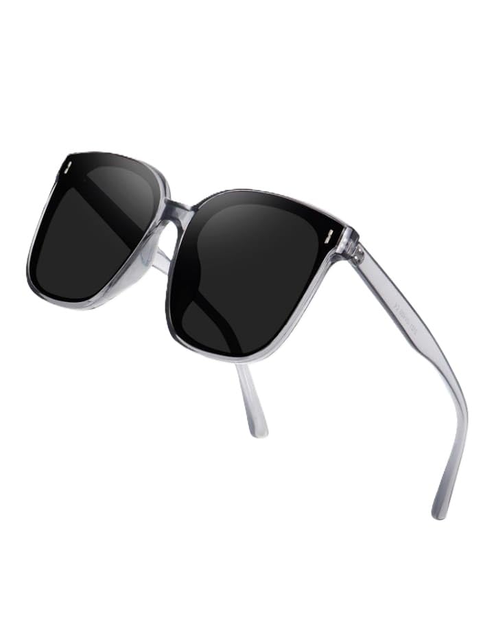 Oversized Retro Square Frame Vintage Sunglasses Korean Sunglasses for Women & Men Grey Frame Black Lens Goggles-picture-40