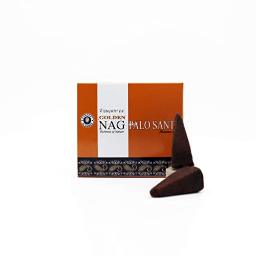 Coni di incenso naturali Golden Nag Palo Santo - 10 Coni di incenso con supporto in ceramica incluso - Fragranze Pure per Yoga, Meditazione ed Aromaterapia