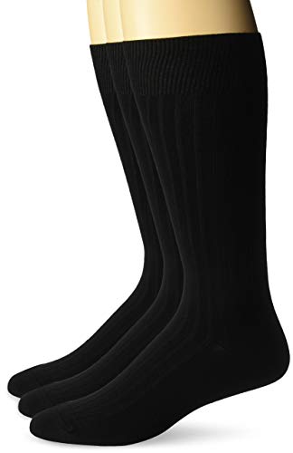 Amazon Brand - Buttoned Down Men's 3-Pack Premium Ribbed Soft Dress Socks, Black, Shoe Size: 12-16