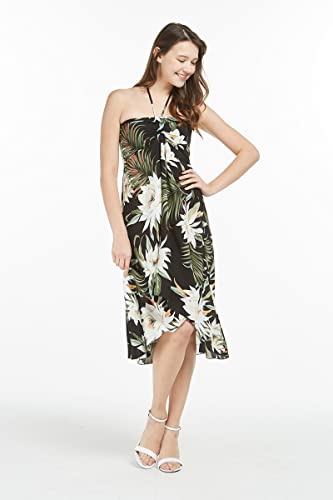 Image of Family Matching Hawaiian Clothes, Wispy Cereus Black | Lightweight 100% rayon • Family matching outfits • Tropical floral print • Beach vacations • Luaus • Cruises • Family photos