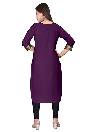 Image of Elegant red Straight Kurti with Golden Embroidered Yoke, Three Quarter Sleeves and Classic Border Detailing for Festive, Office and Everyday wear