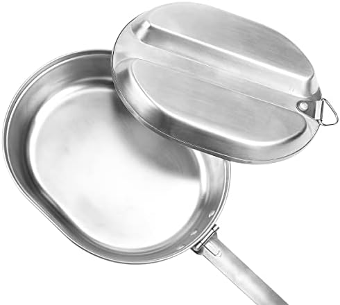 Cyellon US Military Mess Kit,Stainless Steel Camping Lunch Box with Handle,Tray Frying Pan Portable for Outdoor Camping Hiking Picnic BBQ Beach Traveing, Silver