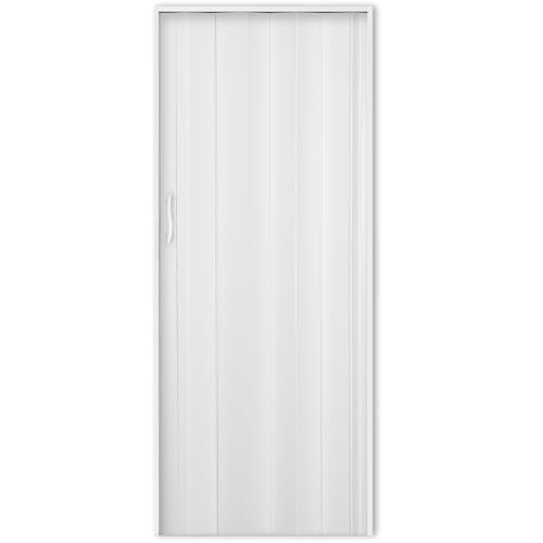 Portango Falttür weiß aus PVC Kunststoff für Innen & Außen Komplettset I faltbare Schiebetür kratzfest und pflegeleicht I anpassbare Breite der Falttüren I Modell PT-3 Rumba