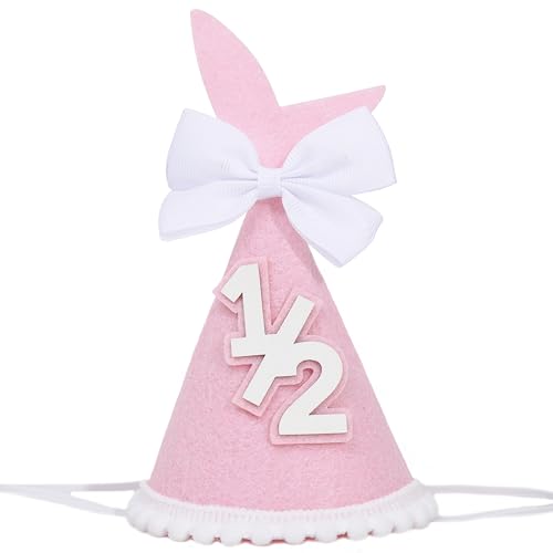 WAOUH Shark Tail 1/2 Birthday Pink Hat - Bow Ocean Half Birthday Decorations,Blue Shark Party Hat Photo Props,Under the Sea 6 Months Party Headwear,Little Fish Smash Cake Decorations