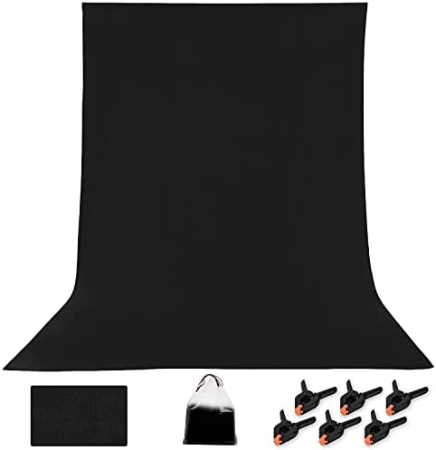 ROSNONG Black Backdrop 1.8×2.8m Photo Backdrop,Green Cloth Background,Thicken Foldable Green Screen Cloth Photo Backdrop,for Photo Wall Photo Studio Photography Background with 6 Piece Clips + 1 Bag