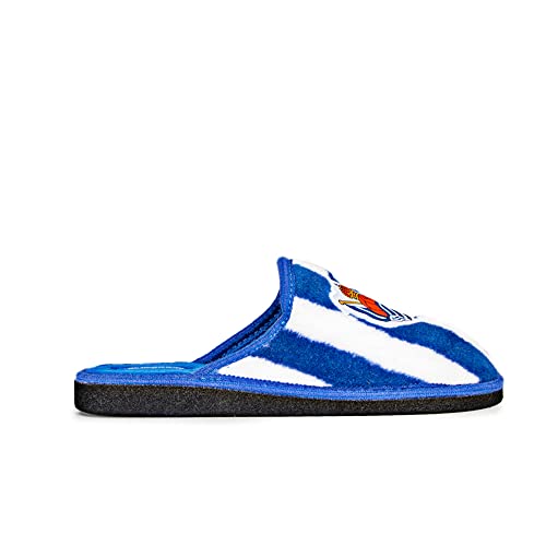 MARPEN SLIPPERS, Zapatillas de Casa Ligeras de Invierno Oficiales de la Real Sociedad de Fútbol para Hombre o Mujer, Abiertas Blanquiazules, Talla 47