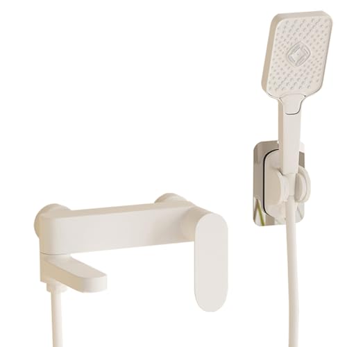 Ensemble de pommeau de douche beige et mitigeur mural pour baignoire relaxante