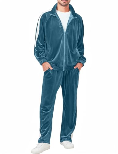 Ragelion Mens Tracksuit 2 Piece Velour Sweatsuit for Men Casual Full Zip Jogging Suit Jacket Pants Set (US, Alpha, X-Large, Regular, Regular, Turquoise)