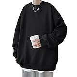 [JHIJSC] トレーナー メンズ 長袖 パーカー 秋 おしゃれ ゆったり 無地 カジュアル 大きいサイズ (L, ブラック)