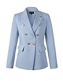 Womens Double Breasted Blazer Ladies Jacket Work Suit (US10, Blue)