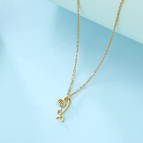Kkjoy Birth Month Flower Necklace Stainless Steel 12 Month Birthday Flower Pendant Necklace Best Friend Necklace Jewellery Gifts For Women Girls #TOP5