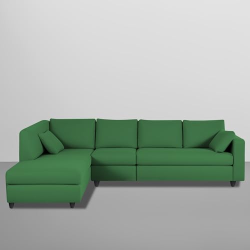 Image of Florian LHS 6 Seater L Shape Sofa Set for Living Room (Green Fabric) Premium Fabric Sofa