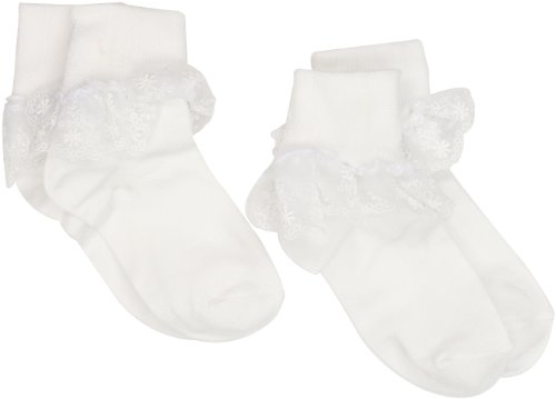 Jefferies Socks Girls 2-6x Snow Queen Lace 2 Pair Sock Pack, White/White, 5-10