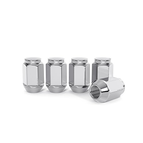23pc Chrome Silver Bulge Lug Nuts 1/2-20 Thread Size - Conical Cone Taper Acorn Seat Closed End - 1.4" Length - Installs with 19mm or 3/4 Hex Socket, fits Rubicon, Jeep Wrangler, Cherokee and more.