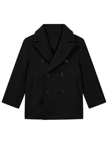 Haloumoning Boys Double Breasted Pea Coat Kids Winter Wool Blend Notched Collar Dress Coat 3-10 Years thumb #4