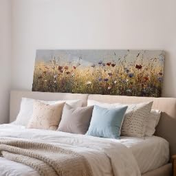 Tableau de prairie fleurie déco murale salon paysage floral horizontal 60x180cm