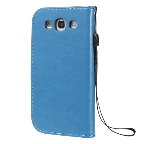 PAIYOTENG Wallet Phone Case for Samsung Galaxy S3 Cover, Cute Cat Bee PU Leather Flip Phone Cover with 2 Card Holders Stand Wrist Strap Shockproof Protective Shell for Samsung Galaxy S3 Case (Blue)
