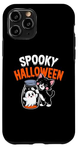 Coque pour iPhone 11 Pro Cute Cat Ghost Book Halloween Spooky Boo Ghost Jar