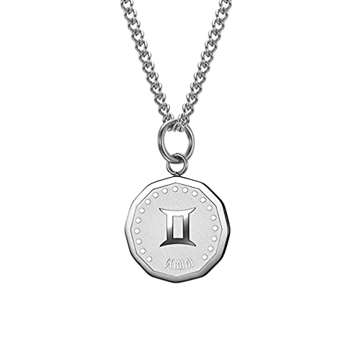 HIJONES Herren Edelstahl Runde Münze Konstellation Halskette Sternzeichen Anhänger mit Kette Zwillinge