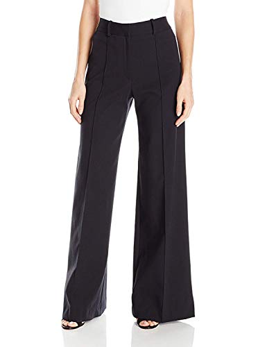 MILLY Women's Hayden Wide Leg Pintuck Trousers, Black Twill, 2