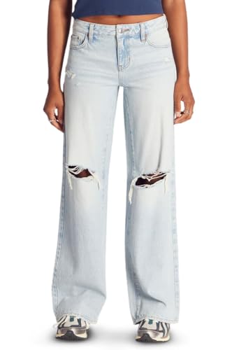 PacSun Women's Casey Fray Low Rise Baggy Jeans Ripped Light Indigo