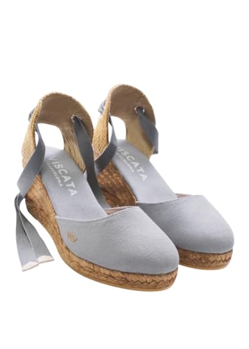 Image of Viscata Sagaro Espadrille Canvas Wedges with Ankle Laces Spain Handmade 2 inch Heel Women's Sandals with Breathable Organic Cotton Canvas and 100% Natural Jute for all Occasions: Casual, Work, Party