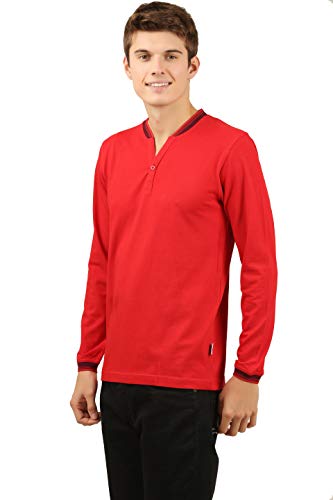 Image of zebu Men's Full Sleeve Cotton Henley Neck Tshirt with bio wash (Pack of 1). Red