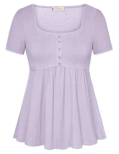 Image of Belle Poque Women's Summer Cute Tops Short Sleeve Babydoll Peplum Top 2026 Square Neck Casual Shirts Teen Top Tee