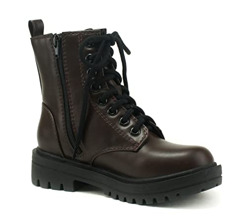 Image of Soda FIRM - Lug Sole Combat Ankle Bootie Lace up w /Side Zipper