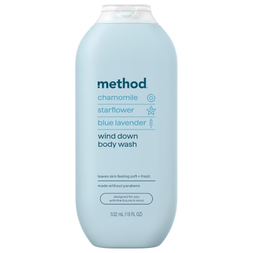 method Body Wash, Wind Down - Leaves Skin Feeling Soft & Moisturized, Made Without Parabens, Notes of Chamomile, Starflower & Blue Lavender, 18 fl oz