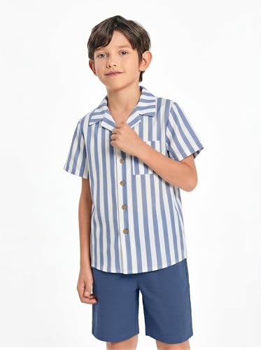 Image of Arshiner Boys 2 Pieces Summer Beach Outfits Short Sleeve Button Down Shirts and Shorts Vacation Texture Sets for Kids