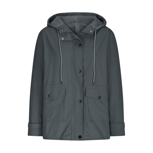 Womens Plus Size Raincoats Fleece Lined Waterproof Hooded Casual Drawstring Zip Up Lightweight Outdoor Rain Jacket4