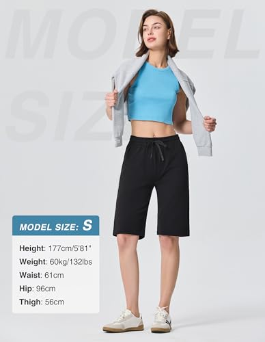 SPECIALMAGIC Bermuda Shorts for Women 12" Sweat Cotton Athletic Sports Workout Below Knee Shorts with Pockets2