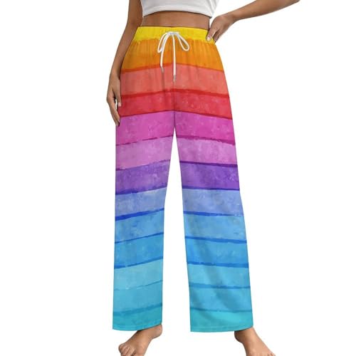 Bas de pyjama femme à rayures arc-en-ciel pantalon de nuit anti-serrage S