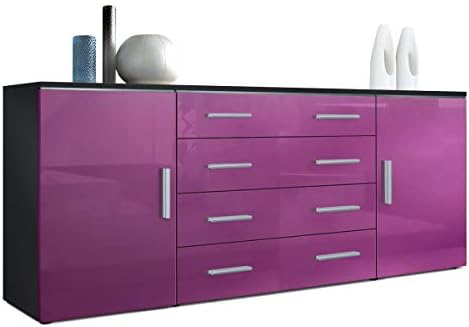 Buffet Dressoir Faro, Corps En Blanc Mat Façades En Aspect Béton Oxyde (139 X 72 X 35