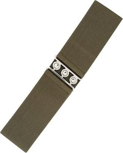 Ro Rox Retro Vintage Belt | Elastic Women's Accessories | Stretchy 50s Nurse With Silver Buckle & Clasp | Waist Belt For Dress | Wide Belt Design | Elasticated Belt For Women & Ladies, Khaki, L