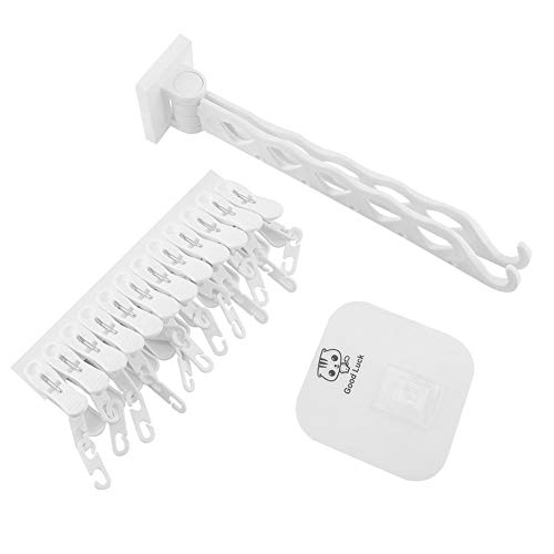 Raguso Free Punching wandkleed droogrek klap kledingrek badkamersokken opbergrek drooghanger met clips opvouwbare kleerhanger (wit)